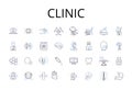 Clinic line icons collection. Hospital, Medical center, Infirmary, Health facility, Doctor's office, Health center Royalty Free Stock Photo