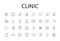 Clinic line icons collection. Hospital, Medical center, Infirmary, Health facility, Doctor's office, Health center