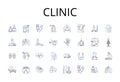 Clinic line icons collection. Hospital, Medical center, Infirmary, Health facility, Doctor's office, Health center Royalty Free Stock Photo