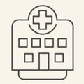 Clinic thin line icon. Hospital building outline style pictogram on white background. Medical institution with cross on