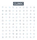 Clinic vector line icons set. Clinic, Medical, Healthcare, Outpatient, Treatment, Diagnostic, Surgery illustration