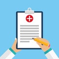 Clinical record, prescription, medical checkup report, health insurance concepts.Clipboard with checklist and medical cross.vector Royalty Free Stock Photo