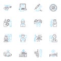 Clinical services linear icons set. Behavioral, Addiction, Diagnosis, Treatment, Psychiatry, Psychology, Counseling line