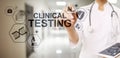 Clinical testing research, Pharmacy and Medicine concept on screen. Royalty Free Stock Photo