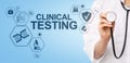 Clinical testing research, Pharmacy and Medicine concept on screen. Royalty Free Stock Photo