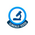 Clinically tested sign. Lab tested sign. Check mark and laboratory flask. Vector stock illustration.