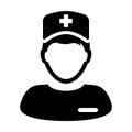 Clinician icon vector male person profile avatar with a stethoscope for medical consultation in a glyph pictogram