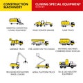 clining Special equipment machinery vehicle and transport car construction machinery icons set vector Royalty Free Stock Photo