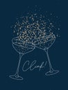 Clink glass of champagne with splash blue bg