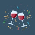 Clink glasses. Clink wine drinks, alcohol drinks in wineglasses, holiday party, people event together, celebration cheers, colored Royalty Free Stock Photo