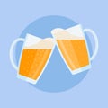 Clinking beer glasses with foam. Flat style vector illustration. Royalty Free Stock Photo