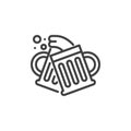 Clinking beer mugs line icon