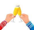 Clinking glass in hands, champagne drink. Royalty Free Stock Photo