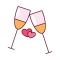 Clinking glasses hearts. Vector Royalty Free Stock Photo