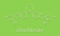 Clinofibrate hyperlipidemia drug molecule fibrate class. Skeletal formula. Royalty Free Stock Photo