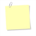 Realistic clip with yellow paper for your text. Paperclip with note memo. Royalty Free Stock Photo