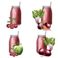 Clip art of bottle with red juice, beetroot, cherry and apple Royalty Free Stock Photo