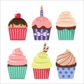 Clip art cartoon cupcake set. Colorful cupcakes clipart cartoons.