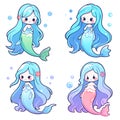 Clip art, character design sheet, Set of A cute mermaid isolated transparent background Royalty Free Stock Photo