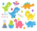 Clip art with cute cartoon vector dinosaurs for kids Royalty Free Stock Photo