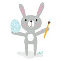 Clip art easter bunny in glasses, easter painted egg and art brush. Bright, funny, cute editable EPS 10 easter graphic