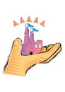 Clip Art of Hand holding a sand castle isolated on a white background