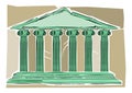 Clip Art of An illustration of an ancient Greek or Roman temple with columns or Pillar building