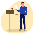 Clip art of a man opened mailbox receiving a letter