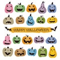 Clip art set of colorful jack-o\'-lanterns for Halloween