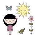 Clip art set girl in summer garden