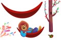 Clip Art Set: Hammock, Tree, Bird, Lion King, Colorful Plants etc.