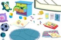 Clip Art Set: The Kid Room Objects: Toys, Football, Book, Color Pencil, Cabinet etc. Royalty Free Stock Photo