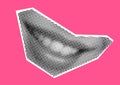 Clip art set Mouth and lips, smile, tongue, dots Punk y2k black and white collage elements, on colored background Retro