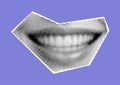 Clip art set Mouth and lips, smile, tongue, dots Punk y2k black and white collage elements, on colored background Retro