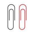 Clip. Red and black paperclip. Isolated icons on white background