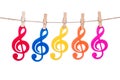 Clip on a twine , hanging colorful music clef