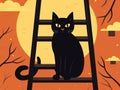 Clipart of a Black Cat Under a Ladder