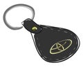 Clipart of the black leather Toyota key chain with the metal keyring holder, vector or color illustration
