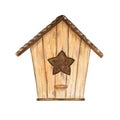 Clipart brown, wooden birdhouse with a star entrance.