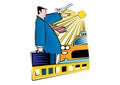 Clipart of Businessman traveling by taxi or airplane
