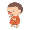 Clipart of cartoon version of monk hold candle and walk around the temple