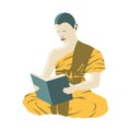 Clipart of cartoon version of monk sitting and reading book