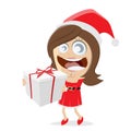 Christmas woman in santa claus costume with a gift