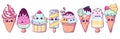 Clipart collection of kawaii cartoon doodle ice cream. Pastel colors. Vector illustration of cute food Royalty Free Stock Photo
