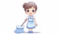 clipart of Cute cartoon Woman Maid With Mop on white background Royalty Free Stock Photo