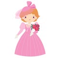 Clipart of cute princess in pink dress holding a bouquet of flower Royalty Free Stock Photo