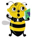 Clipart of the cute student bee staring at someone with the mouth agape, vector or color illustration