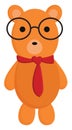 Clipart of a cute teddy bear wearing a red tie and spectacles vector or color illustration