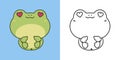 Clipart Frog Multicolored and Black and White. Cute Clip Art Amphibian. Cute Vector Illustration of a Kawaii Animal for