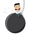 Funny businessman swinging on a wrecking ball
